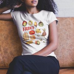 Fruits Graphic Shirt | Fruits Retro T-shirts | Womens Mens Unisex Tees | Cute Tropical Banana Mango Fruit Graphic, Retro Fruit, Peach Print, Cute Tees, Fruit Shirt, Patches Jacket, Print Tee, Branded Shirts, Retro Tshirt