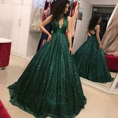 This Dress is fashionable for every occasion. the dress is made-to-order by professional tailors. You can choose from 50 colors, Regular sizes 2 to 16 and plus sizes 14w to 26W. Custom size is also available.. The product details: Color: Emerald Green, Silhouette: Ball Gown, Neckline: V-Neck, Waistline: Natural, Length: Long, Primary Fabric: Sequin Sequin Pageant Dress, Dark Green Prom Dress, Sparkly Ball Gown, Green Ball Gown, Girls Ball Gown, Cheap Gowns, Sparkly Prom Dresses, Green Prom, Chique Outfits