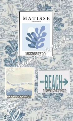 some blue and white wallpaper with different designs on it's sides, including the words