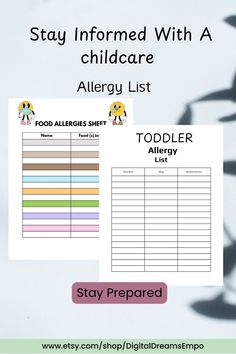 a child's food allergies list with the text stay infomed with a child