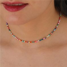 Hot Item *Valuable Material: This Aesthetic Bead Necklace Is Made Of High Quality Colorful Glass Beads, The Metal Parts Are Made Of Stainless Steel Plated With 18k Gold That Will Not Fade And Get Rust. The Materials Are Friendly To Your Skin And Able To Wear For A Long Time. *Chic Design: This Boho Multicolor Beaded Necklace Is Fully Handmade, The Blazing Colors Of Beads Are A Great Match That Shows Vitality And Fashion. This Beautiful Necklace Take Center Stage And Give Your Everyday Outfits A Layer Beaded Necklaces, Colorful Choker Necklace, 90s Choker Necklace, Necklace Layering Gold, Suncatchers Diy, 90s Choker, Colorful Choker, Colorful Beaded Necklace, Beaded Necklace Tutorial