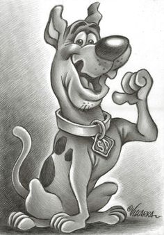 a black and white drawing of a dog with its paw up in the air, smiling