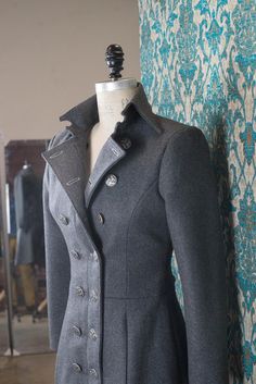 Elegant Fitted Pea Coat With Button Cuffs, Formal Fitted Pea Coat With Button Cuffs, Fitted Long Pea Coat With Button Cuffs, Bustle Skirt, Frock For Women, Riding Jacket, Frock Coat, Womens Jackets, Gorgeous Clothes