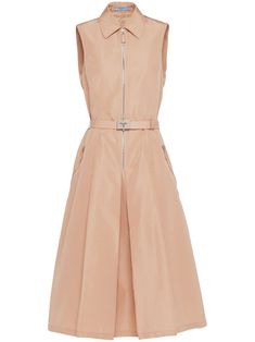 Prada belted-waist Midi Dress - Farfetch Prada Dress, Midi Dress Pink, Belted Midi Dress, City Dress, Summer 24, Pink Midi Dress, Powder Pink, Flared Skirt, Dress Pink