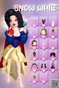 the snow white character is holding an apple