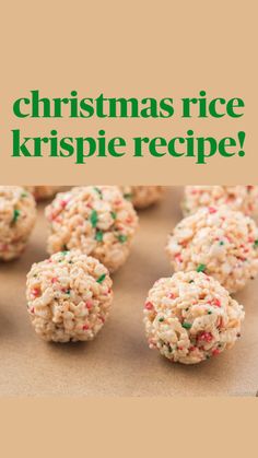 christmas rice krispie treats on a baking sheet with the words, christmas rice krispie recipe