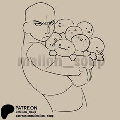 a drawing of a man holding a bunch of babies in his arms with the caption patreon