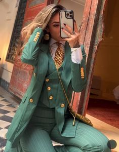 Green Blazer White Pants, Emerald Green Suit For Women, Prom Suit For Women, Prom Suits For Women, Hannibal Suit, Lady Suits, Corporate Attire Women, Tie Outfit, Women Wearing Ties