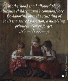 three children sitting on a bench reading a book with a quote from john wyborn