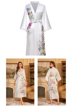 Cool Summer Home Attire 2024 Summer New Style Pajamas Large Size Satin Floral Nightwear Three-Quarter Sleeves Nightdress Satin Nightwear, Summer Pajamas, Pajama Party, Three Quarter Sleeves, Nightwear, Summer House, Night Dress, Summer Fun, Pajamas