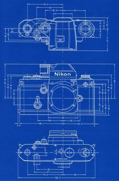 a blueprint drawing of a nikon camera