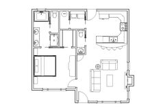 the floor plan for a studio apartment with one bedroom and an attached living room area