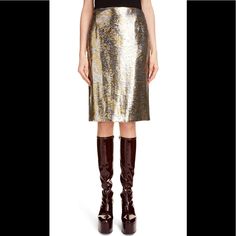 Silver With Gold Spectacular Skirt! Full Of Glamour, Brand New With Tags , Size 42 Eu, Pictures Have More Details And Description Elegant Metallic Skirt With Sequins, Luxury Fitted Gold Skirt, Elegant Fitted Silver Skirt, Metallic Lined Skirt For Evening, Elegant Metallic Mini Skirt, Chic Metallic Skirt For Formal Occasions, Chic Formal Metallic Skirt, Elegant Gold Knee-length Skirt, Luxury Party Pencil Skirt