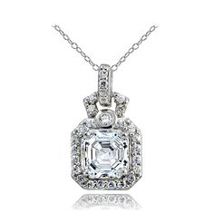 Dazzle yourself with this stunning necklace. An asscher cut CZ stone is framed by an octagon studded with CZ stones. The pendant dangles from an 18” rolo chain, and is finely crafted of sterling silver. Product Details Metal Type sterling-silver Metal Stamp 925-sterling Weight 3GR Length 18IN Width 11MM Height 19.2MM Clasp Type spring-ring Chain Type rolo Chain Length 18 Stone Details Gem Type cubic-zirconia Number of Stones 1 Stone Shape asscher-shape Total Weight 3 Setting Type prongs Stone Cr Necklaces White, Dangle Necklace, Square Necklace, Cz Rings Engagement, Cubic Zirconia Necklace, Hot Jewelry, Dangle Necklaces, Cubic Zirconia Jewelry, Sterling Silver Chain Necklace