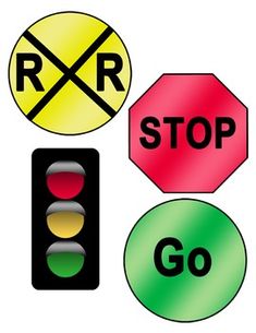 traffic signs and stop lights are shown in three different colors, including red, yellow, and green