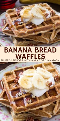 banana bread waffles on a plate with syrup