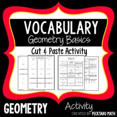 a black and white poster with the words,'vocabilary geometry basics cut & paste activity '