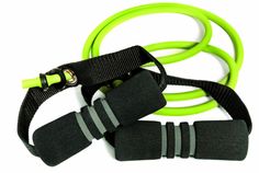 two resistance bands with handles and straps on a white background, one is green and the other is black