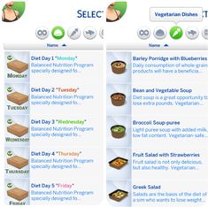 two screens showing different types of food on the same page, and one shows what they are