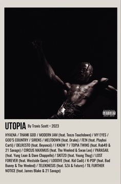 the poster for utopia, featuring an image of a man with his arms in the air