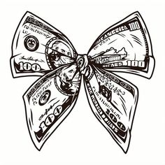 a bow made out of dollar bills with the word money on it's side