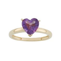 Yellow Gold Solitaire Ring, 10k Gold Ring, Gold Heart Ring, Gold Solitaire Ring, Heart Shaped Rings, Right Hand Rings, Heart Gemstone, Feminine Beauty, Amethyst Stone