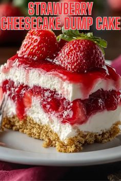 strawberry cheesecake dump cake on a white plate