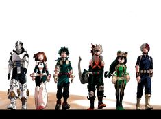 an image of anime characters with different outfits and haircuts standing in front of a white background