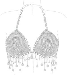 a drawing of a bra with chains and beads