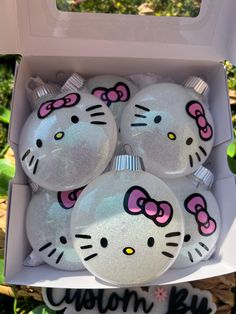 hello kitty ornaments in a box on the ground