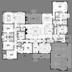 the floor plan for this luxury home is shown in black and white, with multiple living areas