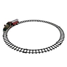 a small toy train on a track with white background