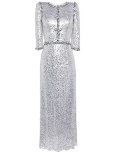 silver-tone sequin embellishment crystal embellishment crew neck half-length sleeves rear zip fastening straight hem ankle-length Sequin Embellishment, Dress Silver, Sequin Maxi, Sequin Maxi Dress, City Dress, Jenny Packham, Silver Dress, Crystal Embellishment, Evening Wear