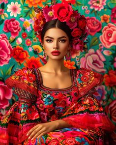 Modern mexicanas to brighten your Thursday feed. 🇲🇽🌺🌈 Freda Calo, Folklorico Makeup, Fiesta Costume, Mexican Inspiration, Fairytale Food, Latin Art, Day Of The Dead Art, Portrait Dress, Hispanic Culture