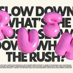 an advertisement with pink blow - up letters in the shape of hearts on a white background