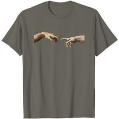 two hands touching each other with one hand reaching out for the other t - shirt