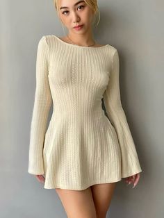 Basic Mini Dress, Street Y2k, Spring Dresses Women, Knitted Long Sleeve, High Street Fashion, Mini Dresses Online, Boho Girl, Long Sleeve Knit Dress, Dress Stores Online