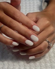 natural, milky white, wedding day nail inspo Milky White Short Gel Nails, Bridemaid Nails Ideas, Short Round Nail Shape, Wedding Day Nails Short, White Square Round Nails, Neutral Nails Aesthetic, Round Milky White Nails, Milky Wedding Nails, Christmas Minimalistic Nails