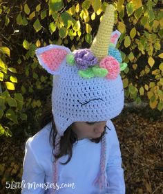 Unicorn Ponytail, Crochet Unicorn Hat, Hat With Flowers, Unicorn Hat, Crochet Hat Free, Crochet Hats Free Pattern, Ponytail Hat