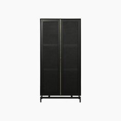 a tall black cabinet with two doors