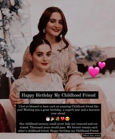 two women sitting next to each other in front of a screen with the caption happy birthday my childhood friend