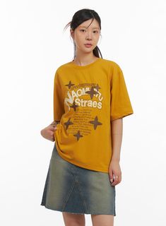 acubi-oversized-graphic-t-shirt-iy410 / Yellow Yellow Casual Tops With Graphic Design, Casual Yellow Tops With Graphic Design, Urban Slogan Tops For Everyday Wear, Casual Yellow Top With Graphic Design, Trendy Graphic Design Tops For Everyday, Retro Oversized Tops For Everyday, Oversized Retro Tops For Everyday, The Color Yellow, Beige Top