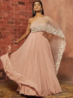 Shloka Khialani-Soft Pink Ari Tube Gown-INDIASPOPUP.COM Tube Gown, Western Gown, Cocktail Outfit, Indo Western Dress, Ghagra Choli, Indian Gowns, Cocktail Gowns, Embellished Gown, Designer Party Wear Dresses