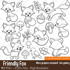 fox and mushroom clipart set