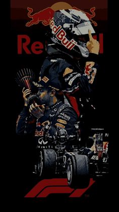 a painting of a man in a racing suit and helmet with the words red bull on it