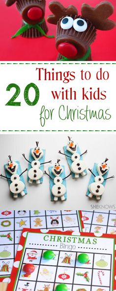 christmas games and activities for kids to play on the table with text overlay that reads 20 things to do with kids for christmas