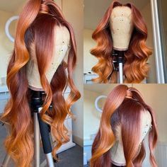 Long Colorful Wigs, Red Lace Front Wigs Long, Lace Front Ombre Wigs, Medium Auburn Wig, Hair Colorful, Honey Hair Color, Wig Lace Front