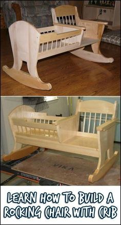 a wooden rocking chair with the words learn how to build a rocking chair with crib