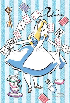 an image of a cartoon character with playing cards in front of her and the caption's name