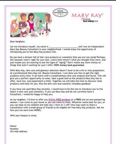 Letter to neighbors Mary Kay Booking Scripts Texts, Mary Kay Texting Party Script, Mary Kay Scripts, Mary Kay Booking Scripts, Mary Kay Hostess Wanted, Mary Kay Booking, Mary Kay Enter To Win Printable, Mary Kay Hostess, Mary Kay Printables